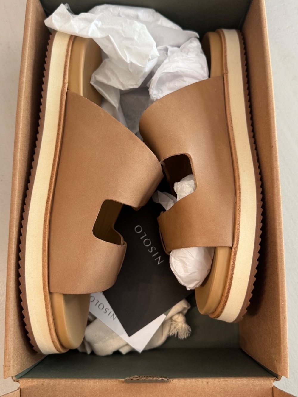 Nisolo Ella Go-To Flatform Slide Women's Almond Leather Sandals Sz 9 NIB - Picture 4 of 14